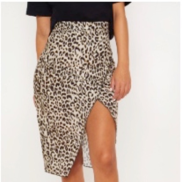 PrettyLittleThing Dresses & Skirts - brown leopard wrap pencil skirt